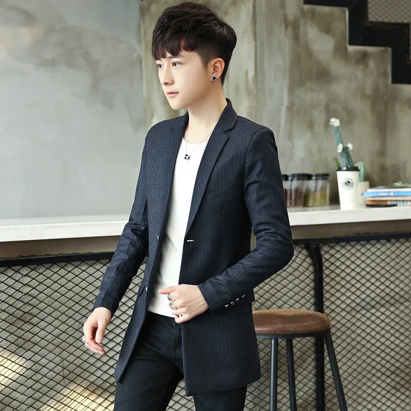 

Mens Suits Blazers New Casual Men's Muits Men Blazers Long Sleeves Black Blue Suits Blazer 2019 Long Fashion Stripes