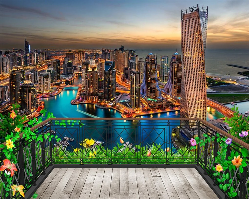 Photo Wallpaper 3d Balcony City Night Background Wall Wallpaper Papel De  Parede Wall Papers Home Decor Painting Beibehang - Wallpapers - AliExpress