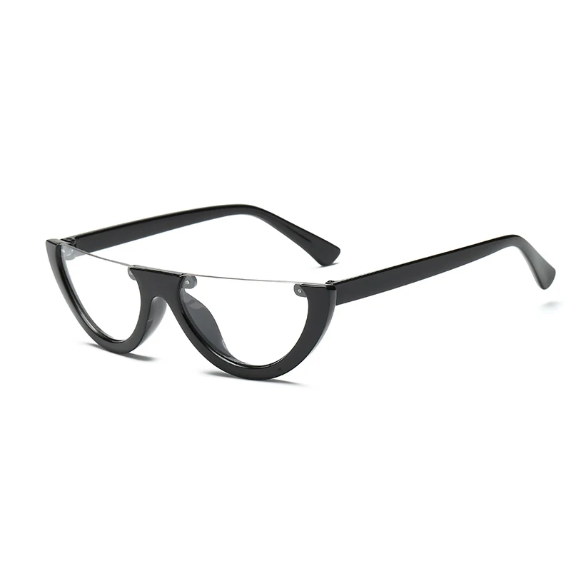 Крутые женские солнцезащитные очки CatEye без оправы с полуоправой, Модные прозрачные брендовые дизайнерские солнцезащитные очки для женщин, трендовые UV400 - Цвет линз: Black Clear