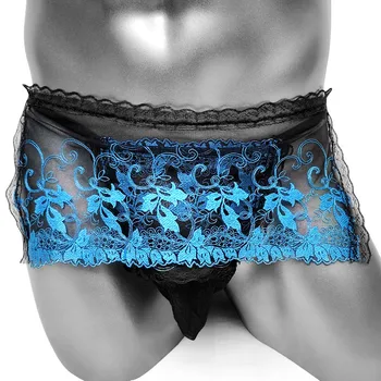 

Lace See Through Sissy Men Panties With Embroidery Bulge Pouch Mens Gay Sexy Thong Lingerie Underwear Black Male G string Fetish