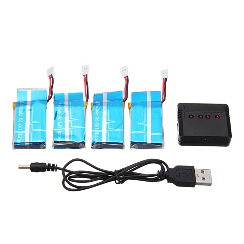 

4pcs Syma X5-15 X5C X5SW-1 H5C Eachine QX95 QX90 1 to 4 3.7V 600mAh 25C Upgrade Lipo Battery With Charger