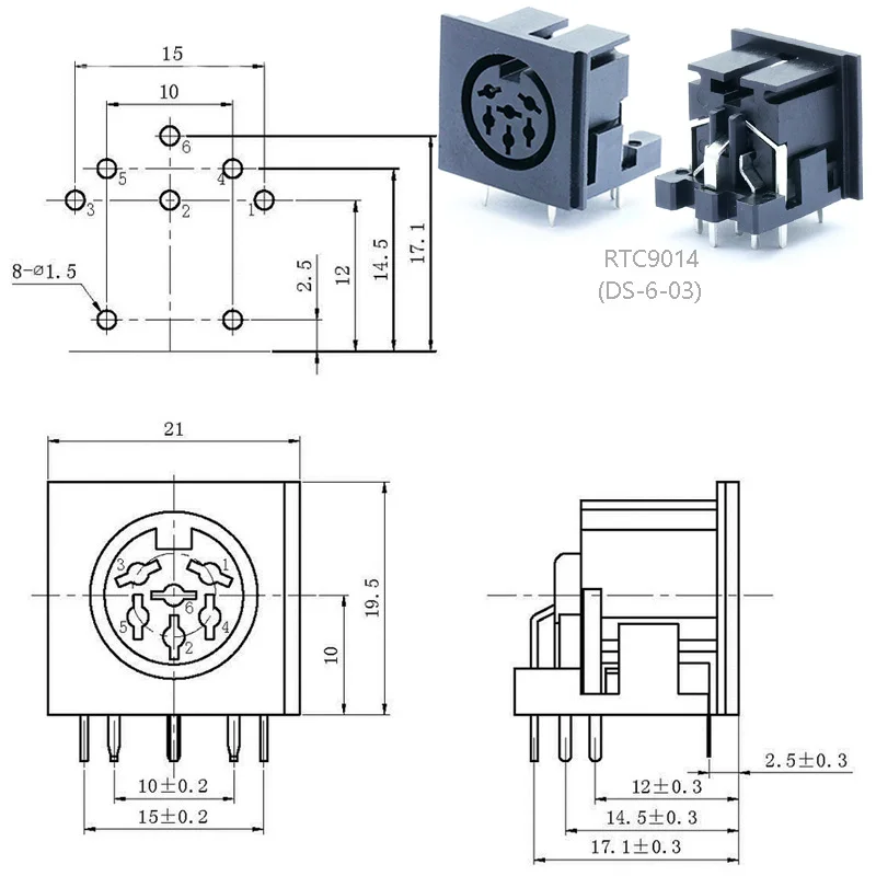 10 шт./партия 6 Pin DIN муфта, штепсель PCB панель крепление под прямым углом/90 градусов 6 Pin женский DIN Jack разъем шасси терминал