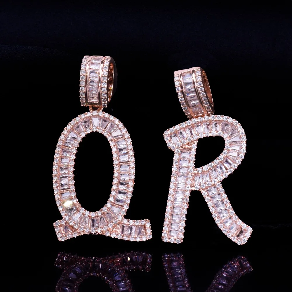 Iced Out багет инициалы буквы кулон в стиле хип-хоп цепь золото серебро Шику Циркония Для Мужчин's кулон в стиле хип-хоп ювелирные изделия