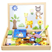 Wooden puzzle Imitation Animals fight spells double sided magnetic drawing board children puzzle toys