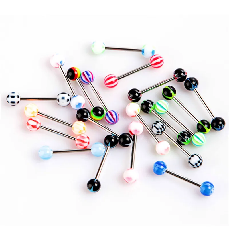 20/50/100pcs/Lot Body Jewelry Fashion Mixed Colors Tongue Tounge Rings Bars Barbell Tongue Piercing