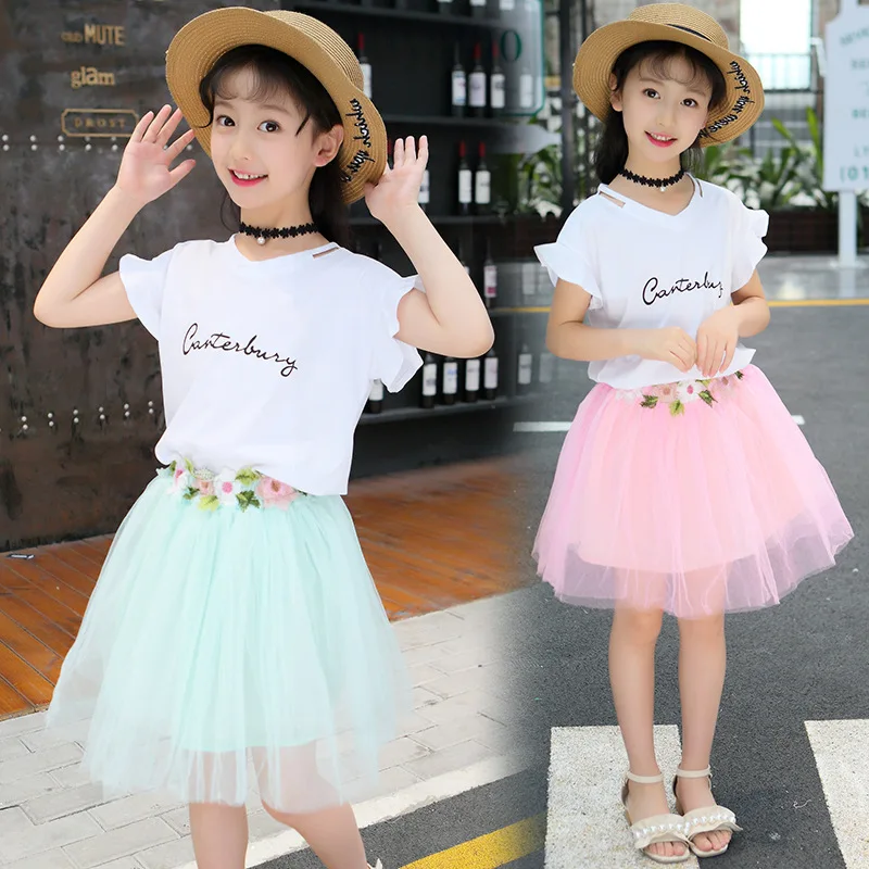 

Girls Summer Clothes Children's Clothing Set Kids Toddler Boutique Outfits T Shirt + Tutu Skirt 2pcs 2 to 13 Year