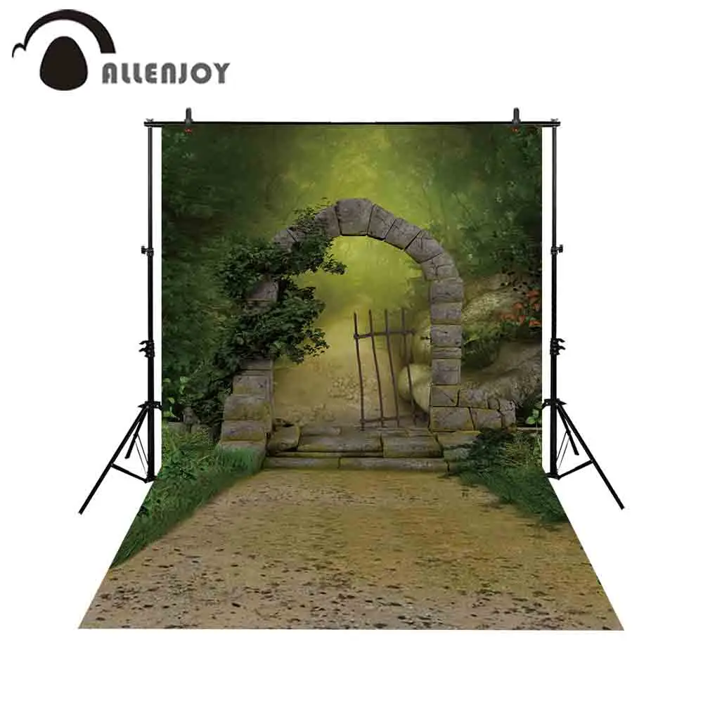 Allenjoy фотография Фон каменная дверь Волшебная дорога зеленый лес фон Фотография