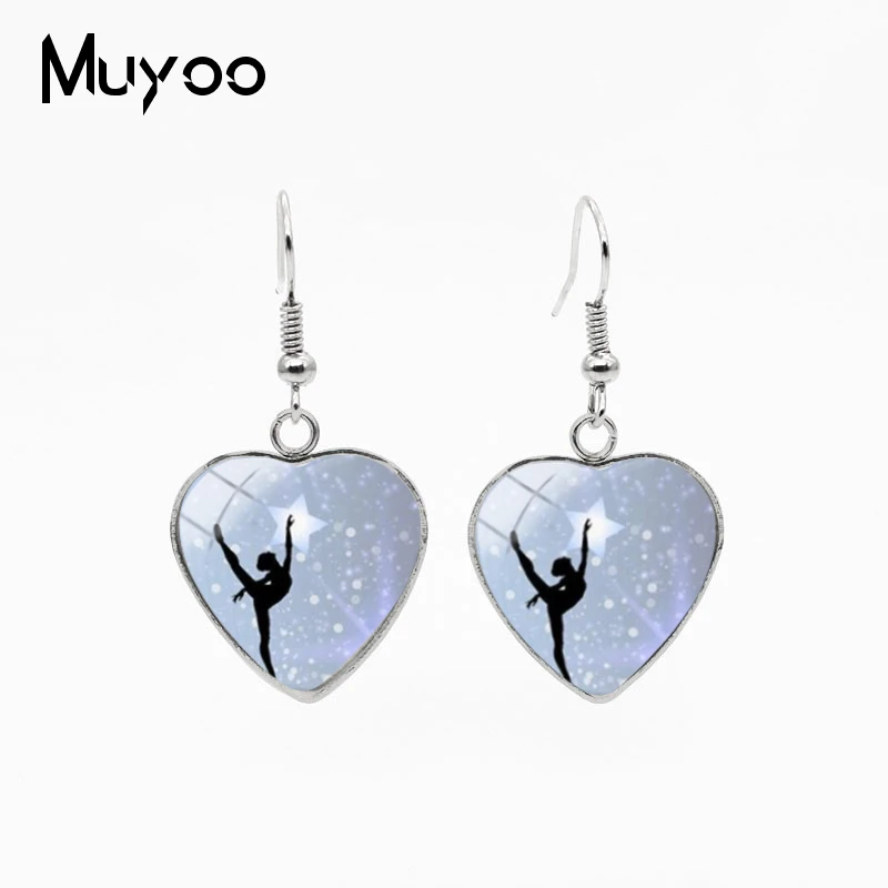 

New Ballerina Heart Fish Hook Earrings Dance Glass Dome Jewelry Soft Shoe Heart Stainless Steel Pendant Girls Gifts Earrings