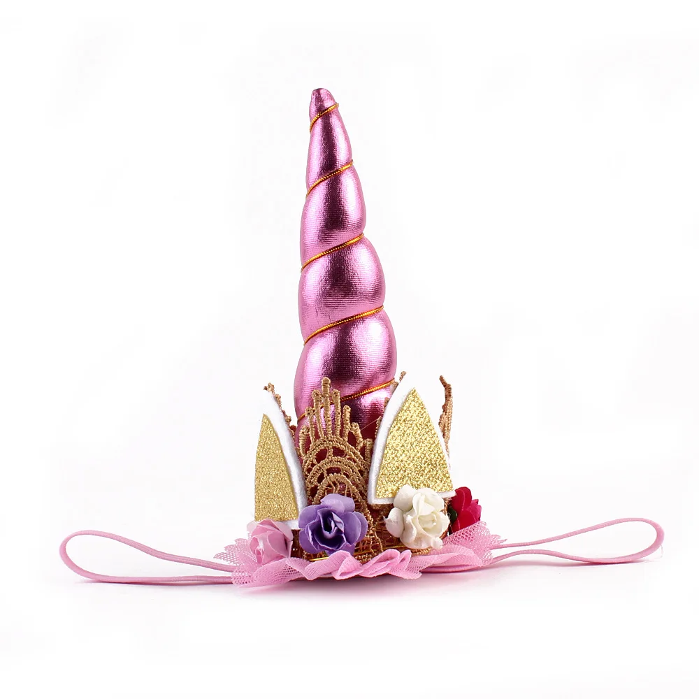 Для маленьких девочек цветок рога единорога Волосы на голове повязка вечернее изящное платье подарок на день рождения