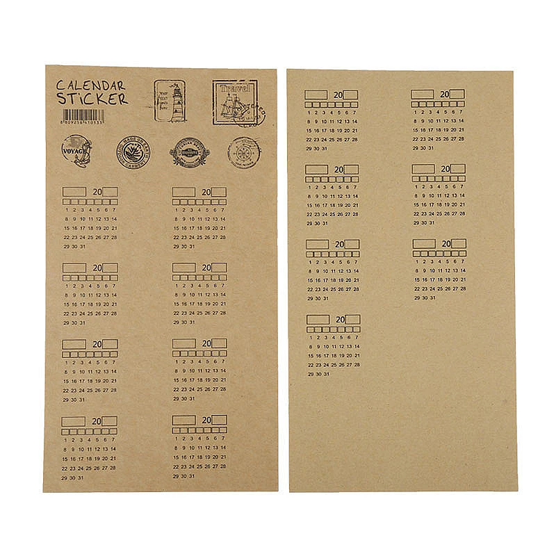CXZY 2sheets Kraft Paper Calendar Index stickers label scrapbooking travel decorative bullet journal stationery gift cute 1T818