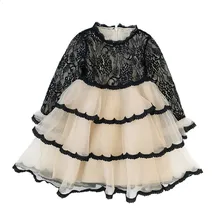 Платье принцессы для девочек модное Новогоднее кружевное платье с длинными рукавами Новое дизайнерское платье до колена для девочек