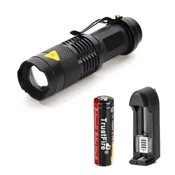 

mini Flashlight set 1-mode White Light LED Flahlight Zoomable Camping Torch LED Lamp Torchlight w/ 14500 Battery + Charger
