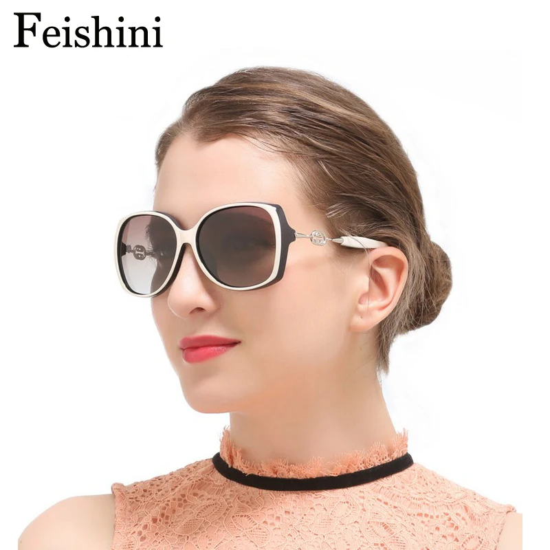 FEISHINI высокое качество FDA Мода вождения oculos de sol feminino HD UVA большая рамка градиентные солнцезащитные очки женские поляризованные винтажные