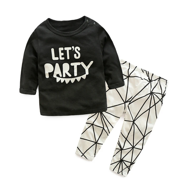 

2018 Autumn Fashion baby boy clothes unisex cotton long-sleeved letter T-shirt+trousers newborn baby boy clothing set