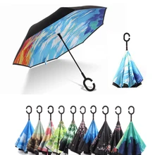 Звездное небо анти УФ перевернутый зонтик обратный Ветрозащитный складной двойной слой Зонты стенд внутри солнечный и дождливый мужчины и женщины