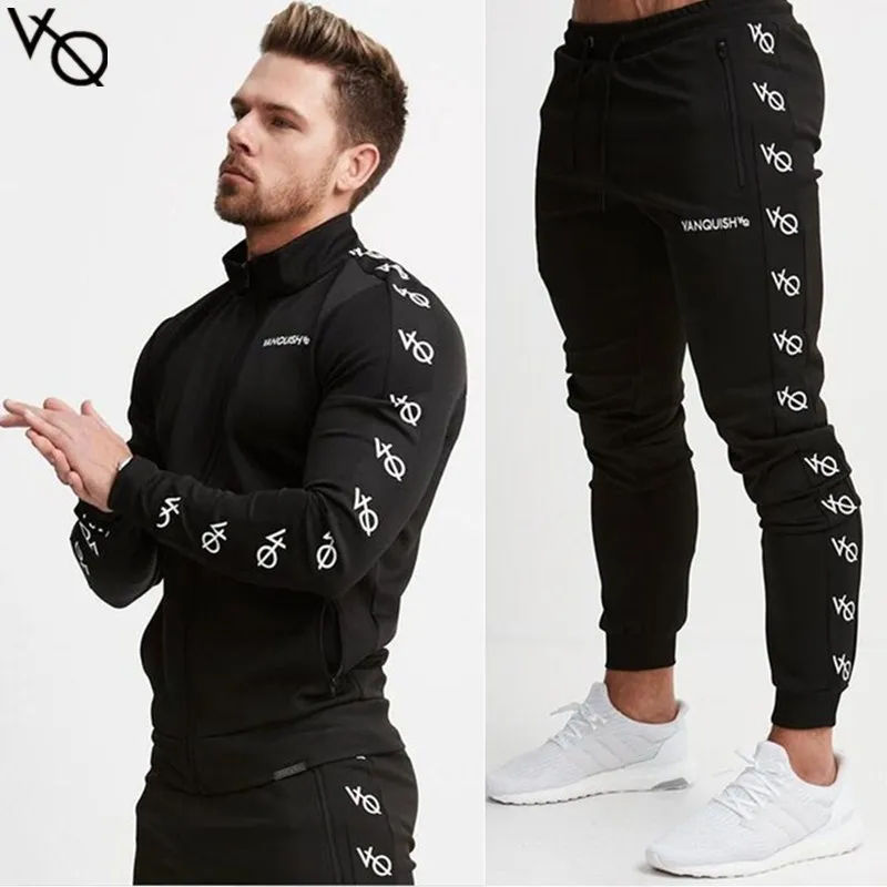 

Fashion Striped Tracksuit Men Casual Zipper Gyms Sportswear 2Pcs Sweatshirt Jogger Suit Male Tracksuit sets High Street Brand