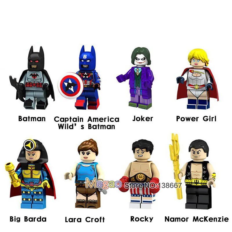 

Single Sale Building Blocks PG8125 Caption America Wild's Batman Joker Power Girl Big Barde lara Croff Rocky Namor Mckenzie Toys