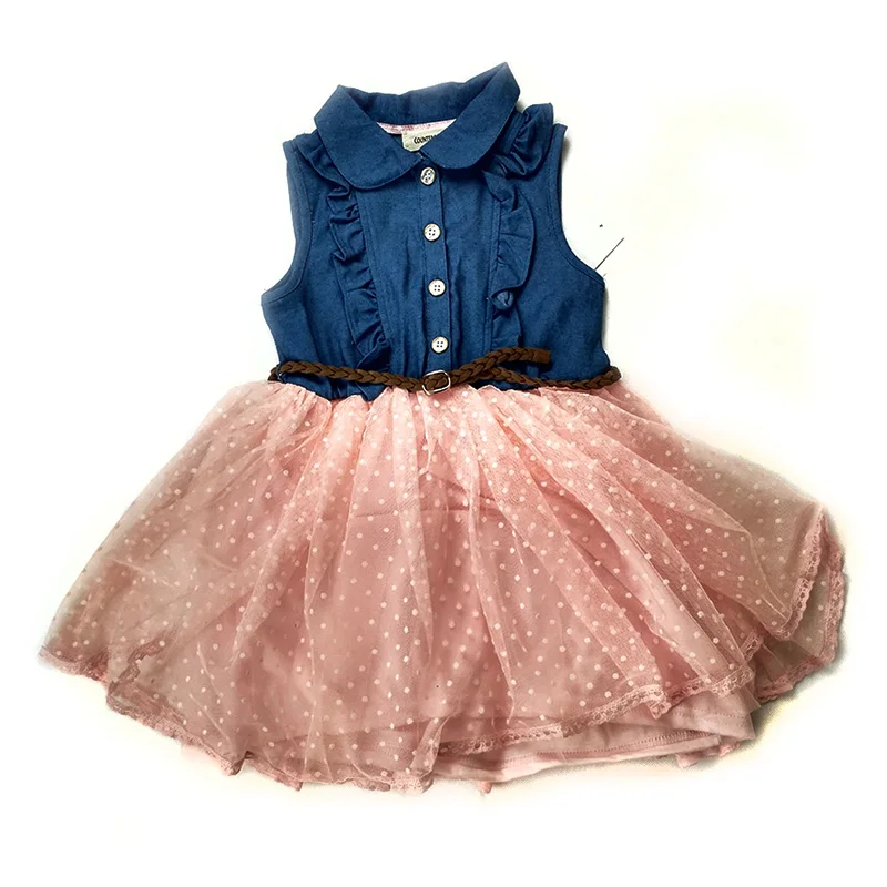 

2018 Summer 18M to 6T Baby Girls Denim Mesh Patchwork Tutu Princess Dress Girl Sleeveless Knee-Length Ball Gown Dresses