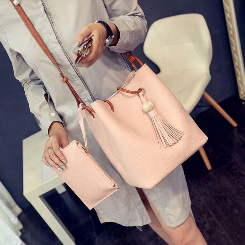 

THINKTHENDO New 2pcs Women Leather Handbag Fashion Crossbody Bags Shoulder Bag Tote Small Purse Messenger Clutch