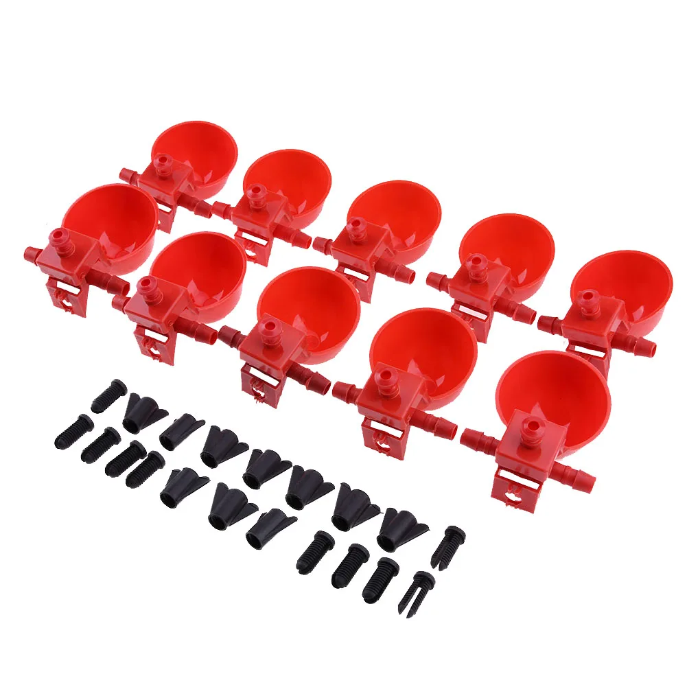 10pcs Chicken Drinker Drinking Cups Poultry Chicken Bird Quail Waterer Bowl Automatic Coop Feeder Water Drinking Cup w/ Screws