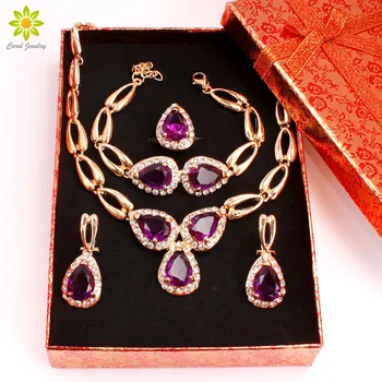 

Fashion Wedding African Beads Jewelry Sets Crystal Necklace Set For Women Gold Color Jewelry Set Wedding Accessories+Gift Boxes