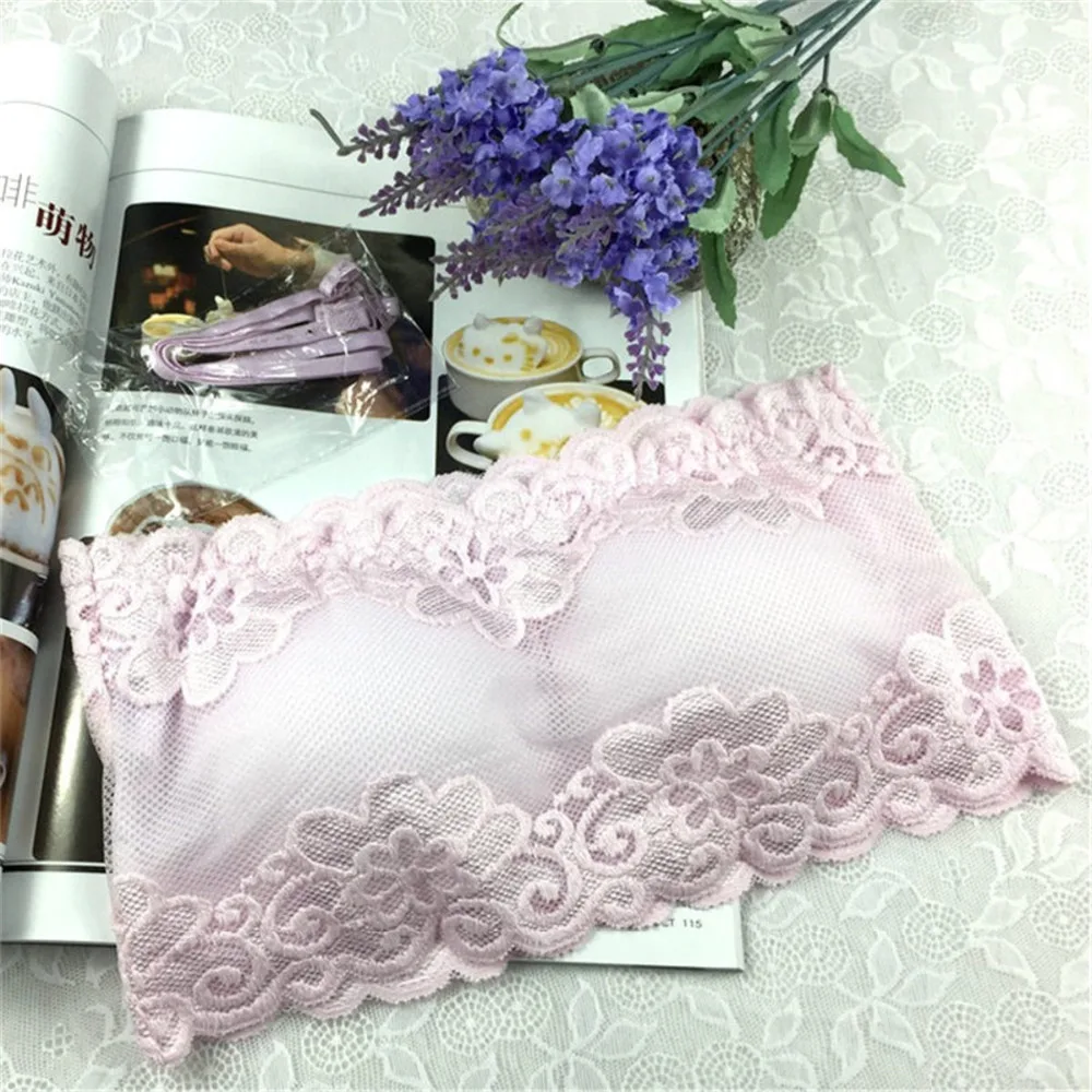 Tube tops for women Summer Full Cup Strapless Wire Free Wrapped Chest Female Bra With Straps 5 Colors Solid One Size Lace Floral