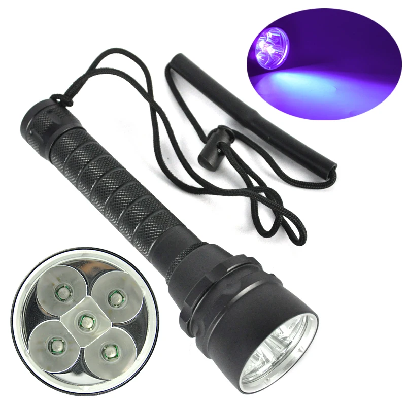 

BORUiT 20W 5050 UV LED Scuba Diving Flashlight Underwater 50M UV 390nm Purple Torch Diver Portable Lantern by 18650 Battery
