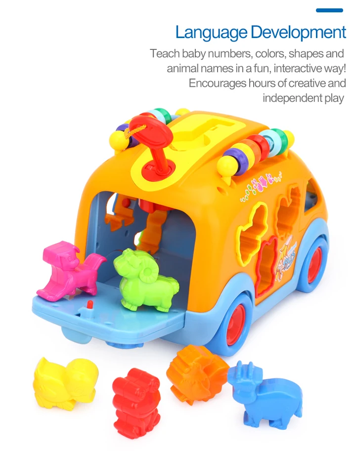 HOLA 988 детские игрушки инновационный автомобиль счастливый автобус игрушка с музыкой и светильник и блоки Дети раннего обучения игрушка для обучения подарки
