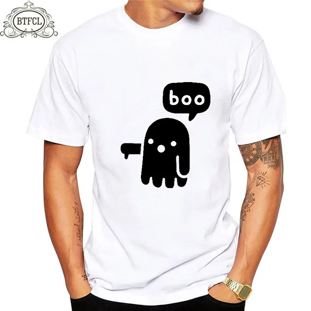 

BTFCL Man T Shirt Funny BOO Printed Normal T-Shirt Men Summer O Neck Tees New Coming Unique Tee Shirt