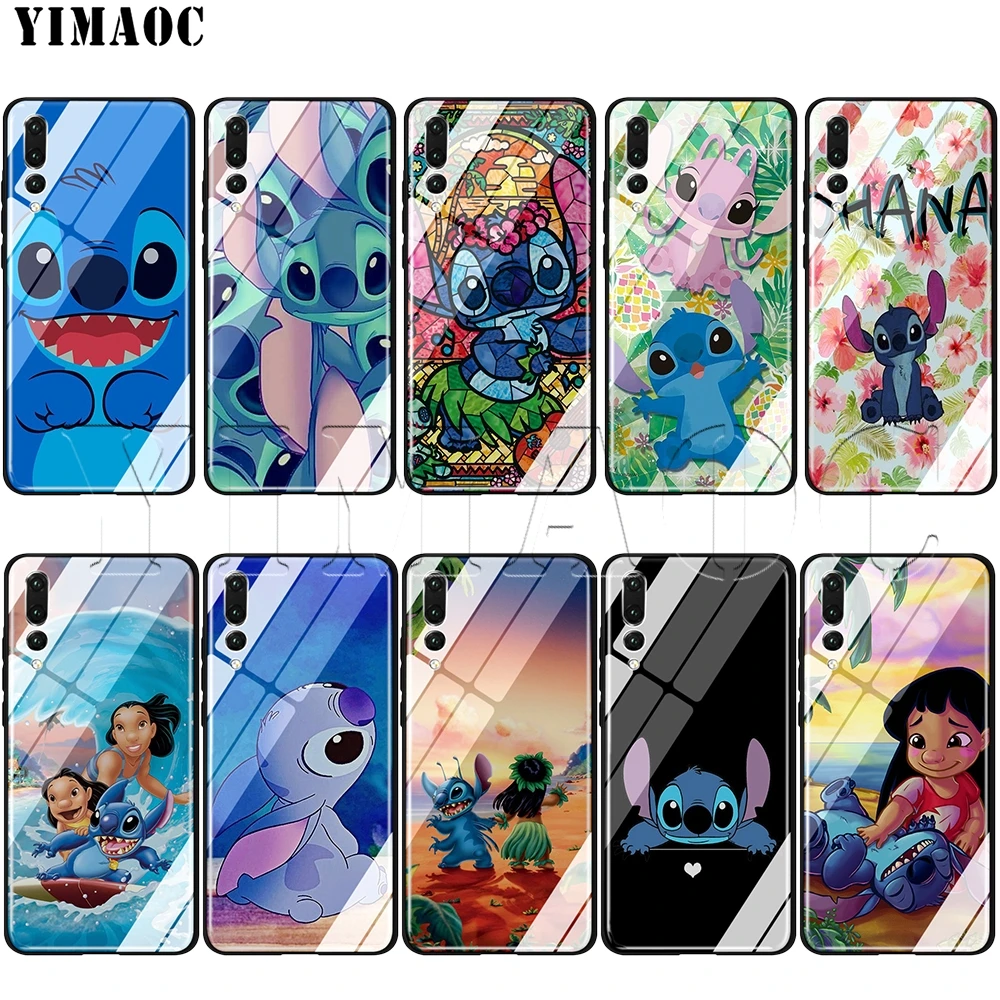 

YIMAOC Cute Lilo Stitch Tempered Glass Case for Huawei Honor Mate 7A 8X 9 P10 P20 P30 Y6 Y9 P smart lite Pro 2018 2019