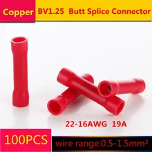 100 шт./лот T041 BV1.25 красный стыковый соединитель Тип Шва кабель провода столярная изоляция обжимной клеммы для 0,5-мм2 22-16AWG