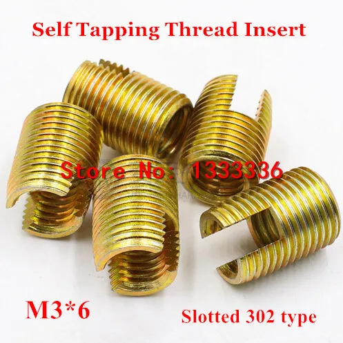 100pcs M3 Self Tapping Thread Inserts 302 Slotted Type Screw Bushing  M3*0.5*6(L) Steel Zinc Plated