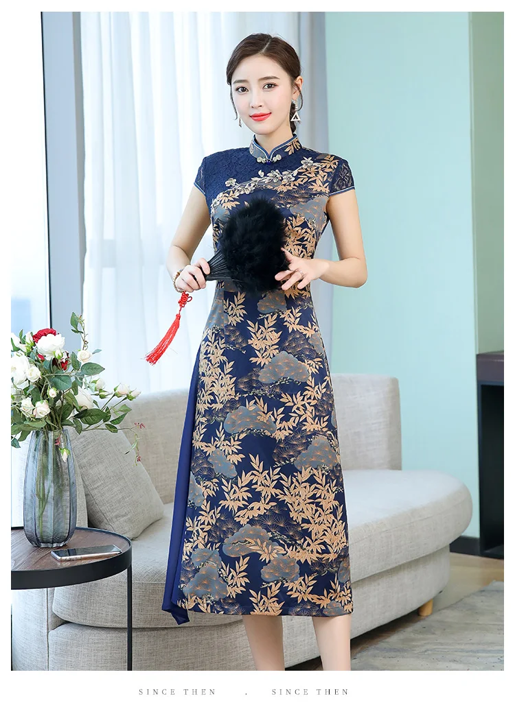 Традиционная Печать cheongsam стиль вьетнамское аозай Платья для вечеринок