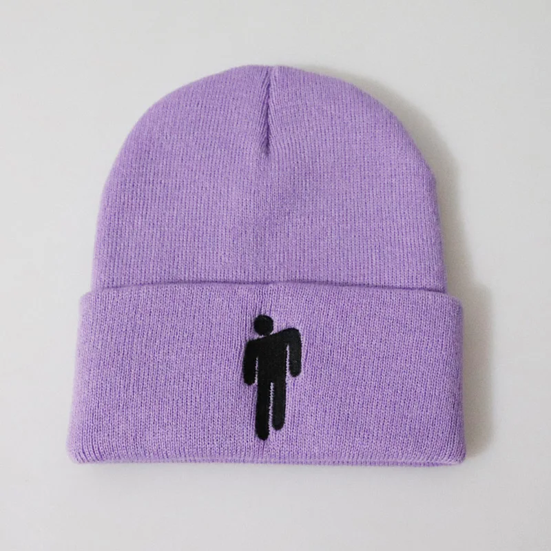 Модные шапки-бини Billie Eilish, унисекс, одноцветные, в стиле хип-хоп, вязаные зимние шапки, Уличная Повседневная спортивная шапка, Прямая поставка - Цвет: light purple