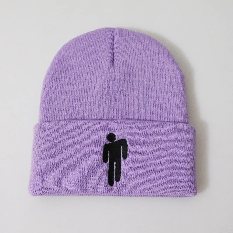 light purple Billie Eilish вязаная Лыжная шапка унисекс однотонная хип-хоп вязаная зимняя шапка 12 цветов Уличная Повседневная спортивная шапка - Цвет: light purple