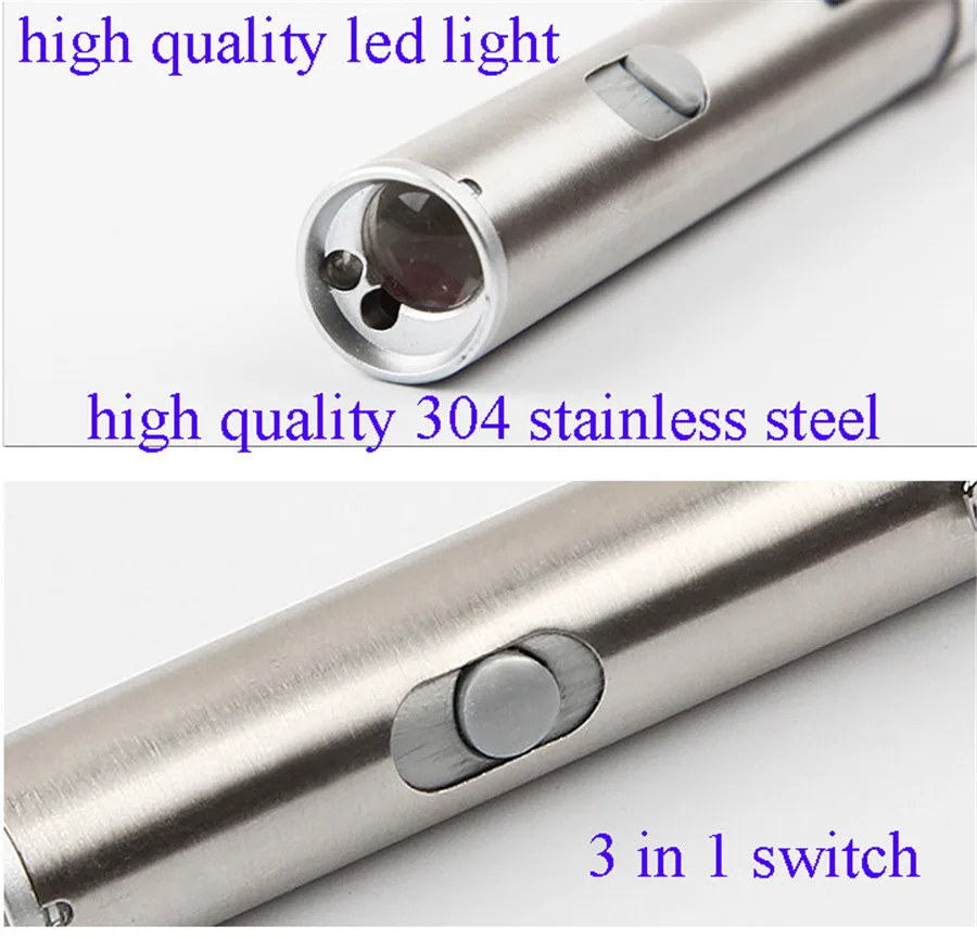 High Quality 304 Stainless Steel Multifunction Red Laser Pointer Mini LED Flashlight Counterfeit Detector 3 in 1 Lazer Sight Pen (5)