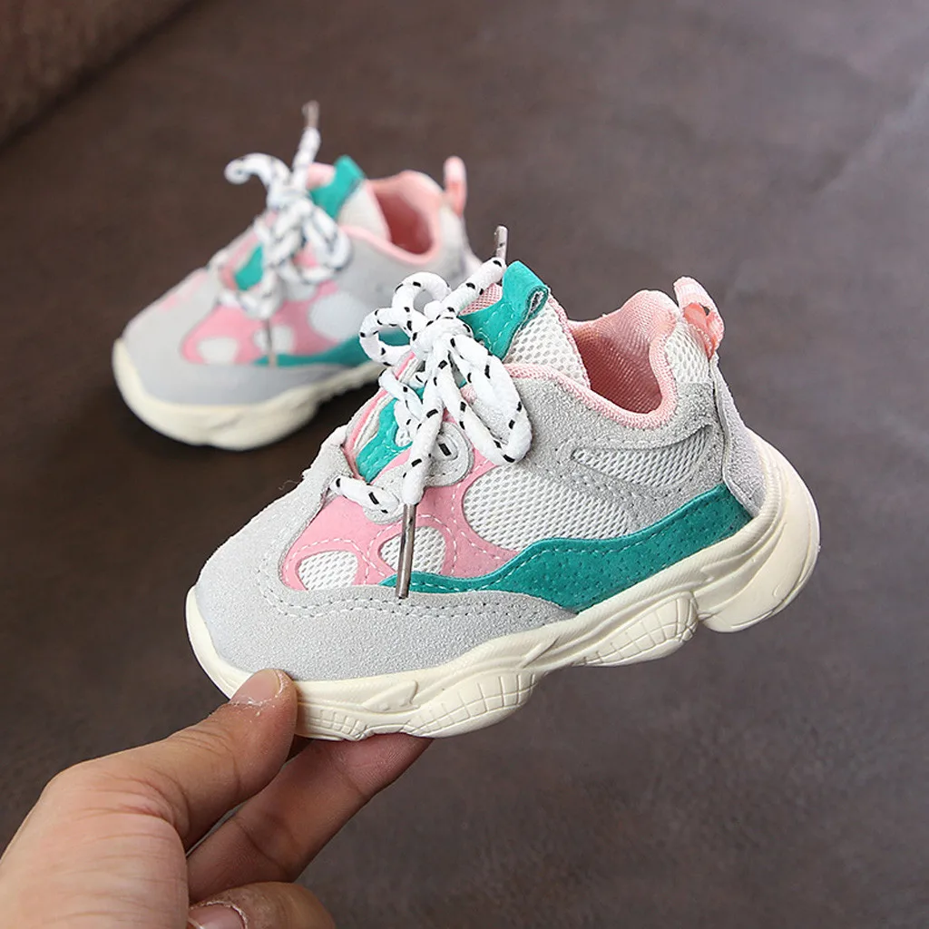 

Children's soft bottom color matching sports shoes with shoes mesh breathable Anti-slip Kids Classic sports shoes size15-19