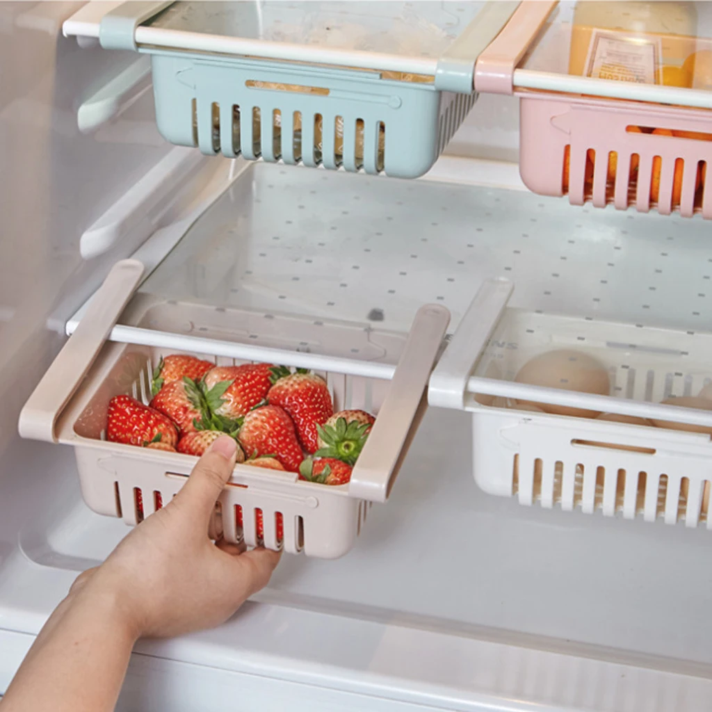 

Creative Refrigerator Storage Rack Partition Finishing Kitchen Plastic Article Container Shelf Retractable Drawer Storage Rack