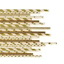Lasting Surprise 25pcs Mixed Gold Golden Paper Straws Party Supply Kids Birthday Party Wedding Decorations Paper Drinking Straws