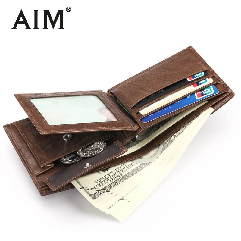 AIM Genuine Leather Wallet Vintage Men Wallets With Card Holder Khaki ...