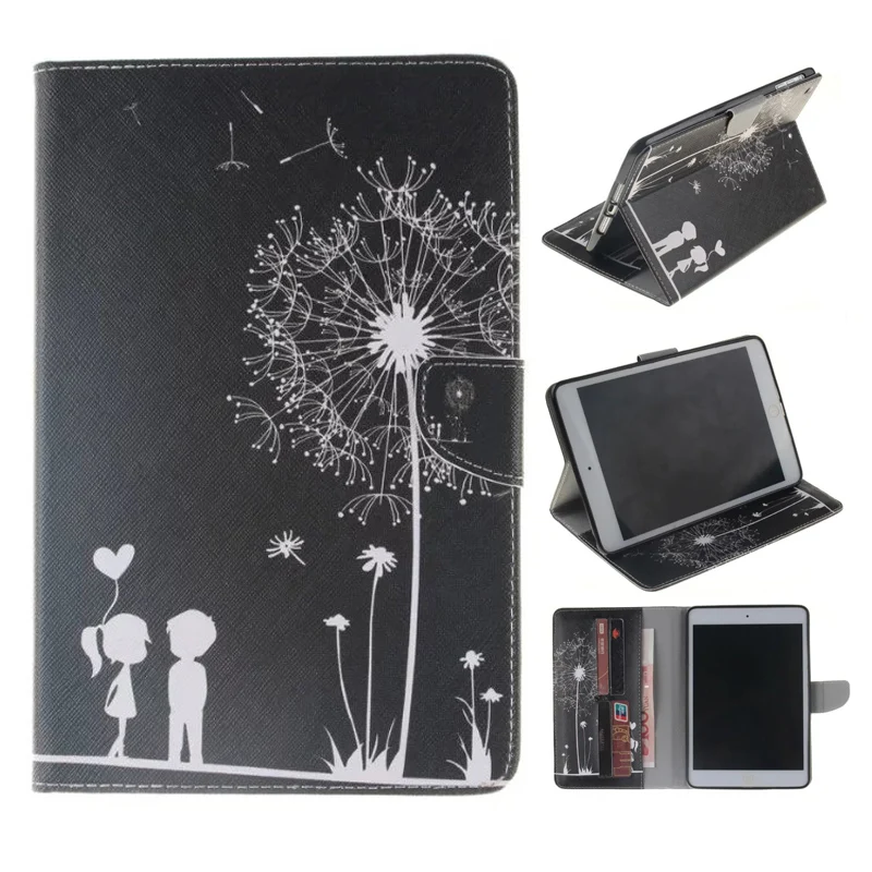

Unique Black Dandelion Tablet Case for iPad Mini 3 2 1 Flip Folio PU Leather Wallet Stand Cover Case for iPad Mini 1 2 3