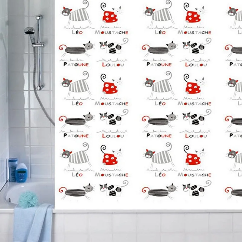 Yl41 с милым рисунком кота Занавески для душа современный Для ванной Шторы ткань Водонепроницаемый полиэстер Ткань Товары для ванной with12 белый Крючки