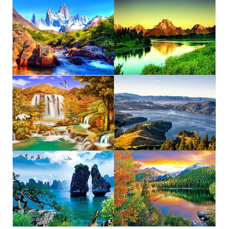 

5D DIY Full Diamond Painting Mountain Waterfall Needlework Embroidery Round Rhinestone Mosaic Landscape Cross Stitch Decor