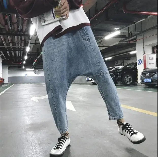 Мужские джинсовые штаны в стиле хип-хоп мужские большие штаны шаровары трендовые свободные Осенние новые ноги тонкие девять штанов