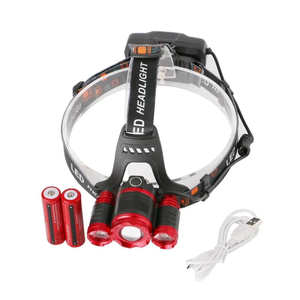 Головной Светодиодный фонарь с зарядкой через USB 4 режима 1 * XM L T6 + 2 R2