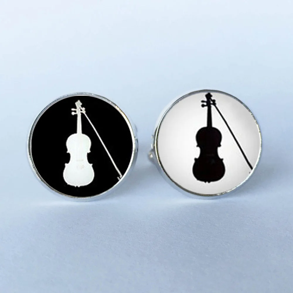 Violin Cufflinks,custom Black and White Silhouette, orchestra violin cufflinks, fiddle cufflinks