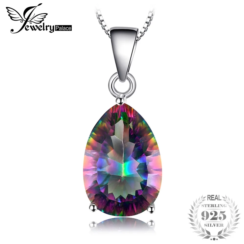 JewelryPalace 925 Sterling Silver Topaz Pendant 4.5ct Genuine Rainbow Fire Mysticstone For Women/Girls Jewelry Not Chain