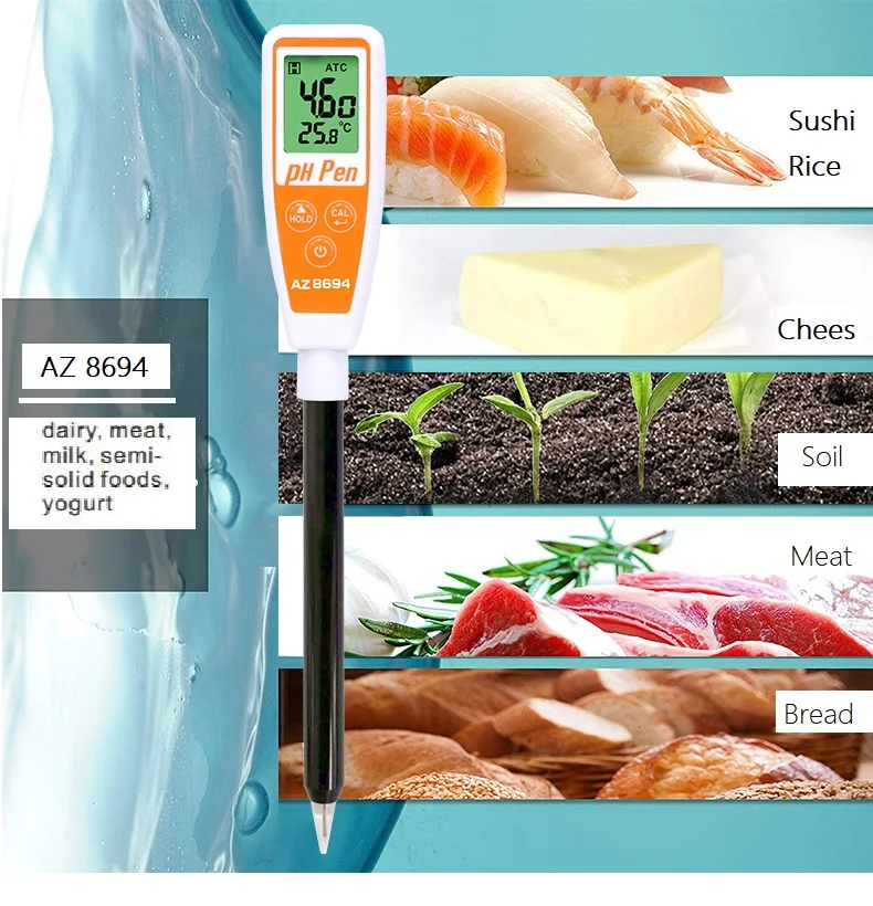 PH тестер метр анализатор ручка почвы риса хлеб молочный фруктовый йогурт тесто суши мясо semisoid острый наконечник длинная трубка водонепроницаемый