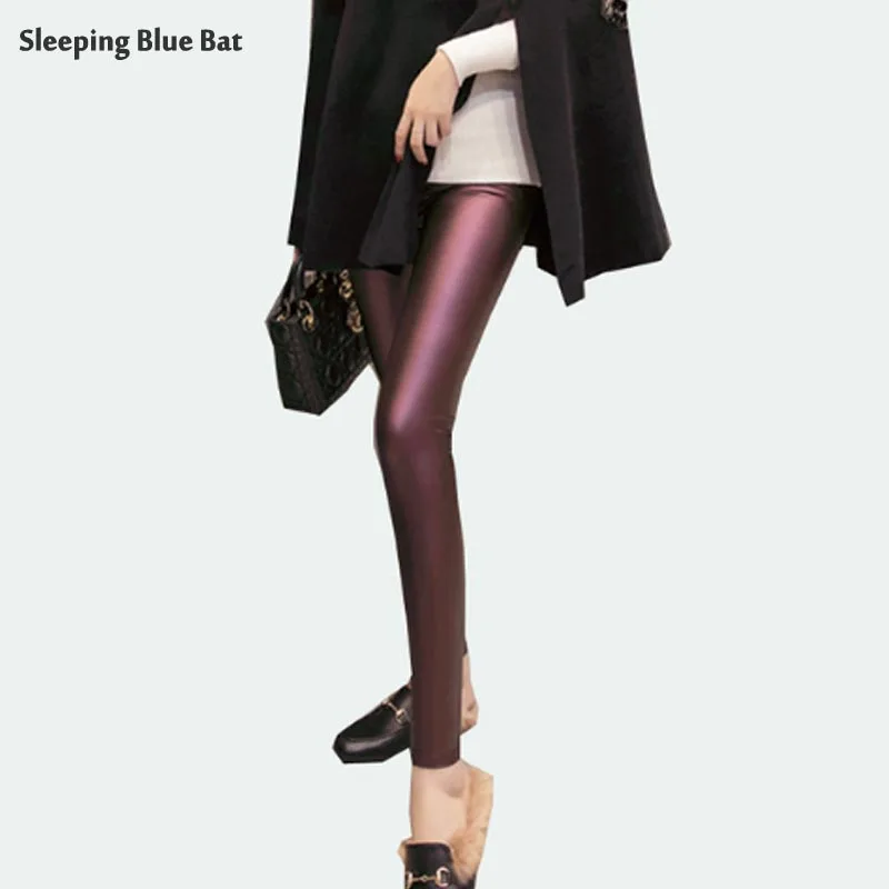 Штаны из искусственной кожи женские эластичные брюки размера плюс 3XL зимние теплые бархатные тонкие узкие брюки-Карандаш Леггинсы с высокой талией Весна