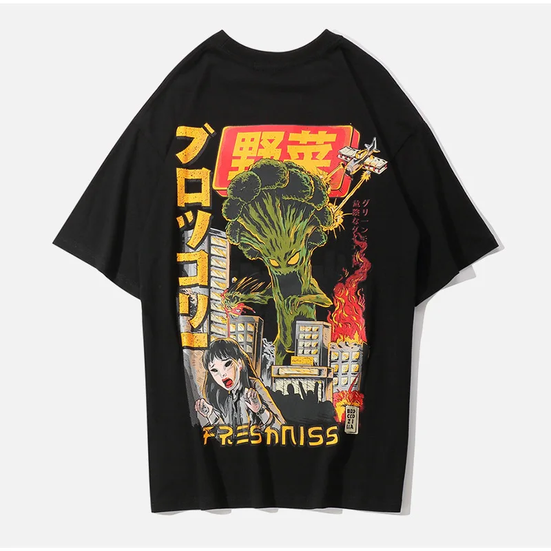 Мужская футболка с принтом в японском стиле Харадзюку, короткий рукав, свободные футболки в стиле хип-хоп, унисекс,, летняя парная футболка, повседневный Топ